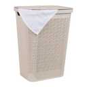 Mind Reader 60L Slim Laundry Hamper, Clothes Basket, Lid, Linen Design, Plastic, Ivory