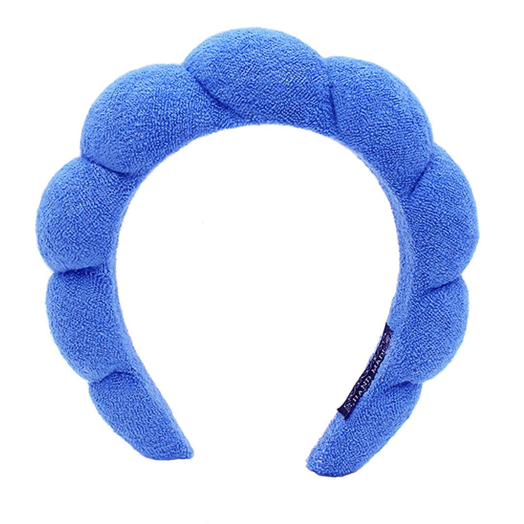 Spa Headbands for Washing Face Makeup Skin Care Headband Women Bubble Facial Beauty Headbands Puffy Shower Towel Band Hair Headband (Dark Blue)