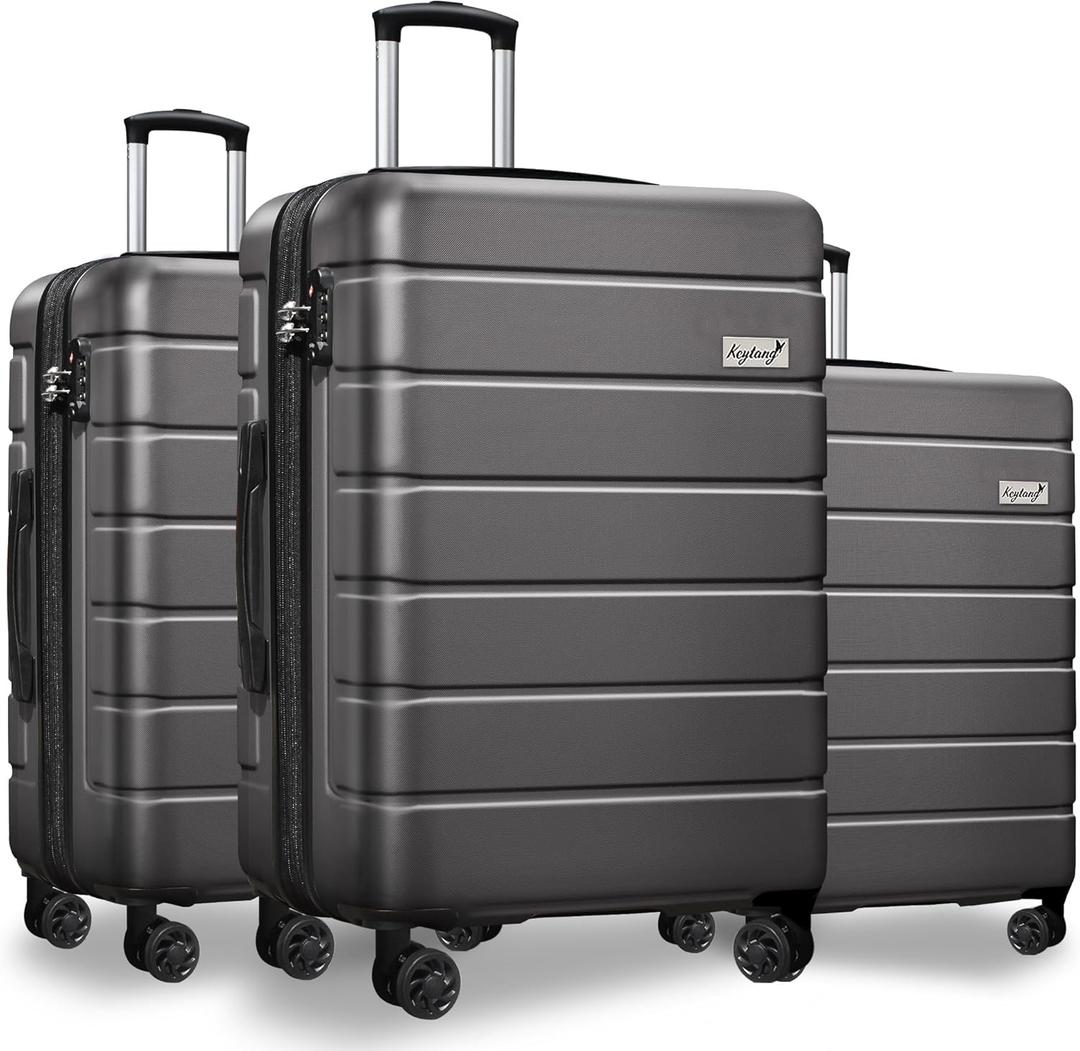 KEYTANG 3-Piece Hardshell Luggage Set(20/24/28), Lightweight Expandable Suitcase with TSA Lock and Double Spinner Wheels, 20% Expansion for Extra Packing, Carry-On and Checked Bags, Grey