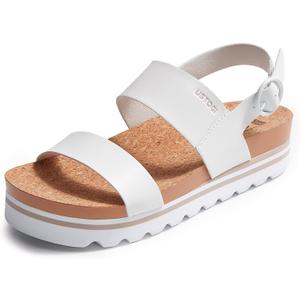 Women's Platform Sandals Arch Support Beach Slides for Woman Orthotic Summer Causal Cork Footbed Adjustable Buckle Elastic Band Cushion Cute Flatform sandalias de mujer (7.5, White)