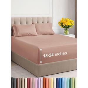 Extra Deep Pocket Queen Sheets - 4 Piece Breathable & Cooling Bed Sheets - Hotel Luxury Bed Sheet Set - Soft, Wrinkle Free & Comfy - Easily Fits Extra Deep Mattresses - Deep Pocket Mauve Sheets Set