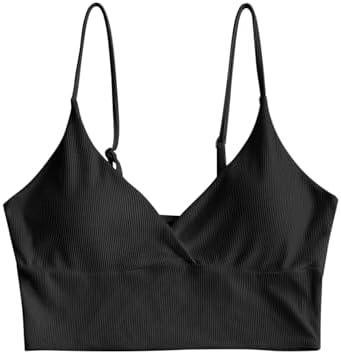 ZAFUL Women's V Neck Tankini Top Ribbed Adjustable Spaghetti Straps Bikini Top Bathing Suit Swim Tops, XXL