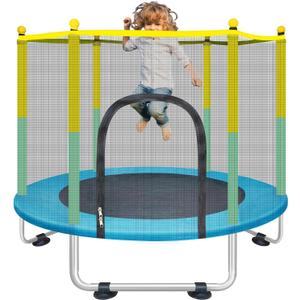 Indoor Trampoline for Kids Ages 1-8, 55" Small Outdoor Toddler Trampoline with Safety Enclosure Net, No-Gap Safe Design, Baby Round Jumping Mat, Recreational Trampolines Birthday Gifts for Boys Girls