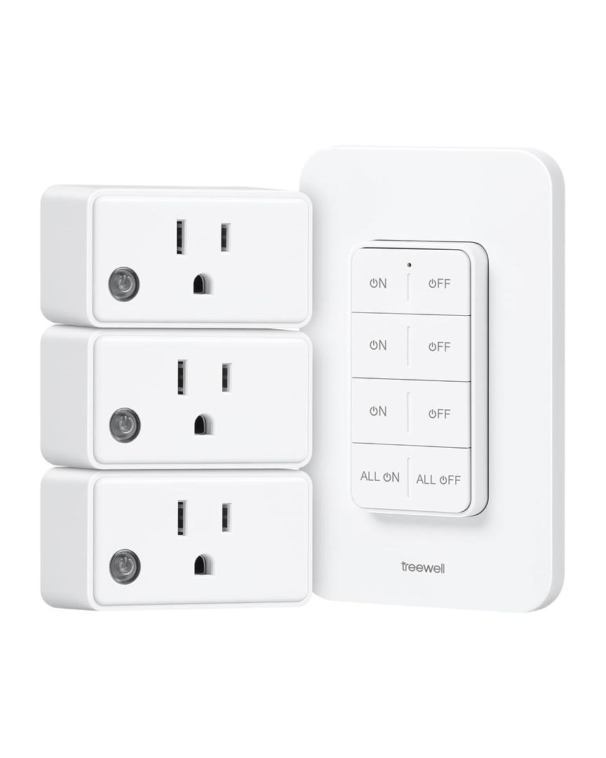 Remote Control Outlet Wireless Wall Mounted Light Switch, 3 Independent Control Outlets, 200FT RF Range, Mini Outlet Plug, 15A/1875W High-Power for Lamps, Lights, Household Appliances, ETL Listed