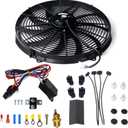 16 Inch Electric Radiator Cooling Fan Mounting Kit & 175-185 Degree Thermostat Relay Switch Kit Black