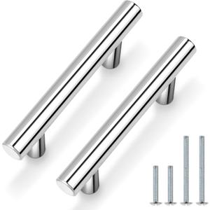 Probrico 30 Pack|2.5 inch Drawer Pulls Stainless Steel, Modern Polished Chrome Cabinet Pull, Round T bar Handles Dresser Drawer knobs, Kitchen Cabinet Knobs Hardware, 4 inch Overall Length