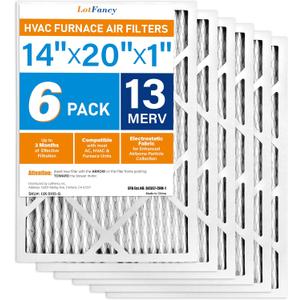LotFancy 14x20x1 Air Filter MERV 13 6-Pack, Actual Size: 13.75"x19.75"x0.75", Electrostatic Pleated HVAC Furnace Air Filter, Captures Pet Dander Smog Smoke
