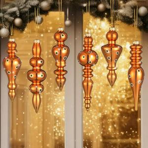 Soaoo 6 Pcs 6.3 Inch Mexican Colors Mercury Glass Finial Christmas Ornaments Hanging Christmas Finials Glass Ornaments Assorted Mercury Decor for Xmas Tree Vintage Holiday Decoration(Classic)