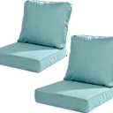 24 x 26 Inch Outdoor Seat Cushion Set of 2, Water-Resistant & Fade Resistant Deep Seat and Back Cushion with Removable Cover for Patio Furniture Chair, Sofa and Couch, Caribbean Turquoise