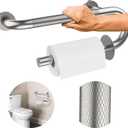 Upgraded Toilet Grab Bars 16 Inch - Toilet Paper Holder Grab Bar Stainless Steel Knurled Toilet Grab Bars for Seniors Bathtub Bathroom Rails for Elderly Safety Balance Support, Brushed Nickel