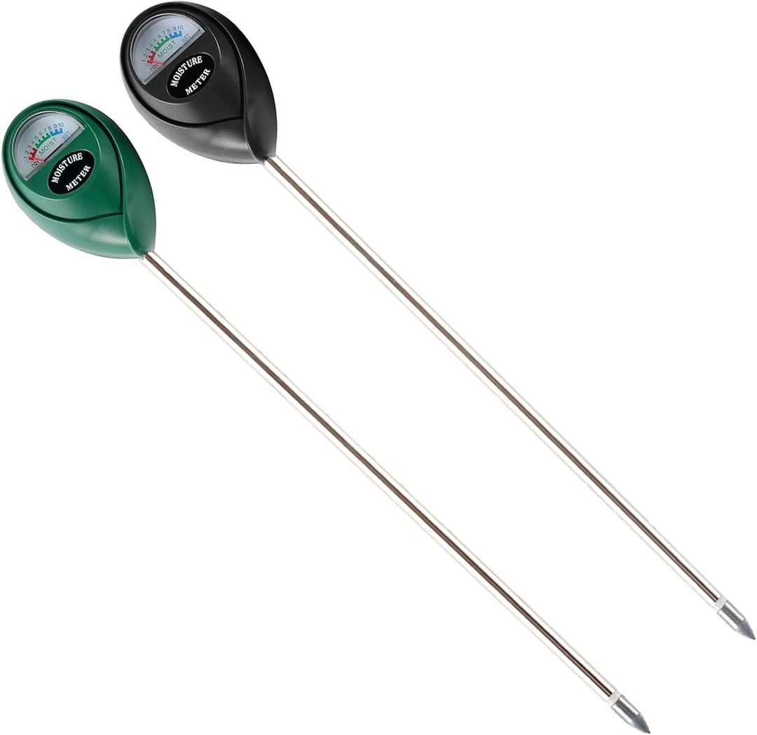 Extended Long Probe Soil Moisture Meter, 2 Pack Plant Water Meter Soil Meter Moisture Sensor Hygrometer for Indoor Outdoor Plant Care,No Battery Needed(Green + Black)