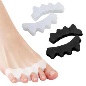 2 Pairs Toe Separators for Women and Men, Toe Spacers Toes Spreaders for Correct Bunion, Plantar Fasciitis and Relieve Foot Pain, Toes Straighteners for Hammertoes, Regular Size Black & White