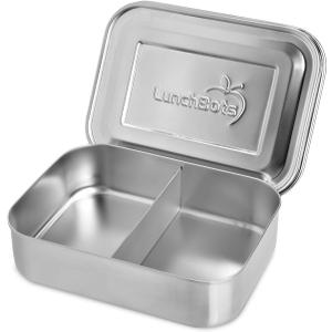 LunchBots Small Snack Packer Bento Box - Extra Small Divided Stainless Steel Snack Container - 2 Compartments for Fruits, Vegetables and Finger Foods - Dishwasher Safe  Stainless Lid