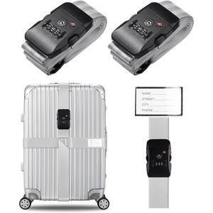 Veki Cross Luggage Straps Set TSA Approved with Lock Adjustable Travel Suitcase Belts Suitcase Tags with Name ID Card Packing Straps for Suitcases Strap Travel Accessories (Silver Gray*2pcs)