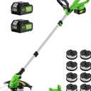 20V 12" Cordless String Trimmer With 2 X 4.0ah Battery and Charger, Electric Grass Trimmer Battery Powered Eater String, Edger Lawn Tool Grass Cutter With 8pcs Line, Lawn Mover For Yard, Garden, Green