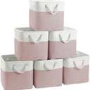 FinishingBo Cube Storage Bins, 6 Pack 11x11 inch with Cotton Handles for Closet, Shelves, Clothes, Towel (White/Pink)