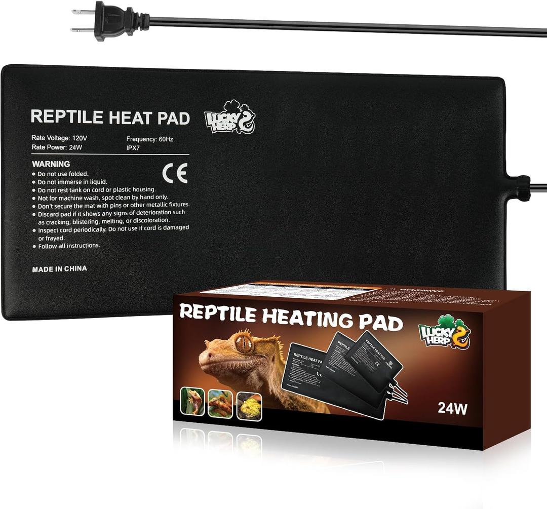 LUCKY HERP Reptile Heat Pad 8x18 Inch 24W Under Tank Terrarium Heating Mat, Reptile Heat Mat, Reptile Heating Pad for Turtle, Lizard, Hermit Crab, Frog, Snake