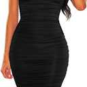 BEAGIMEG Women's Ruched Backless Spaghetti Strap Bodycon Party Club Midi Dress, M