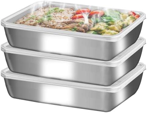 GIUOIDUO stainless steelFood Storage Containers setsstorage box with lidfreezer FrozenKitchen tray with lidOven plateSide dish plate Freezer & Dishwasher Safe (3-Pack)