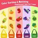 Play Food for Toddlers 1-3, Plush My First Fruit Vegetables Basket Color Sorting Rattle, Squeaker & Crinkle Play Food Set for Kitchen Baby Sensory Toys Easter Basket Stuffers Birthday Gifts 20PCS