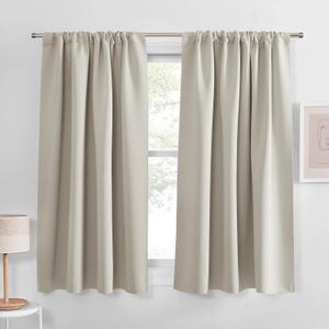 PONY DANCE Cream Blackout Curtains 63 inch Long for Bedroom, Ivory Rod Pocket Thermal Insulated Room Darkening Living Room Drapes Privacy Protection Window Curtain for Nursery, 42 x 63 inch, 2 Panels