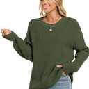 Womens 2025 Fall Sweaters Long Sleeve Chunky Knit Pullover Sweater Casual Crew Neck Oversized Sweaters (Green, M)