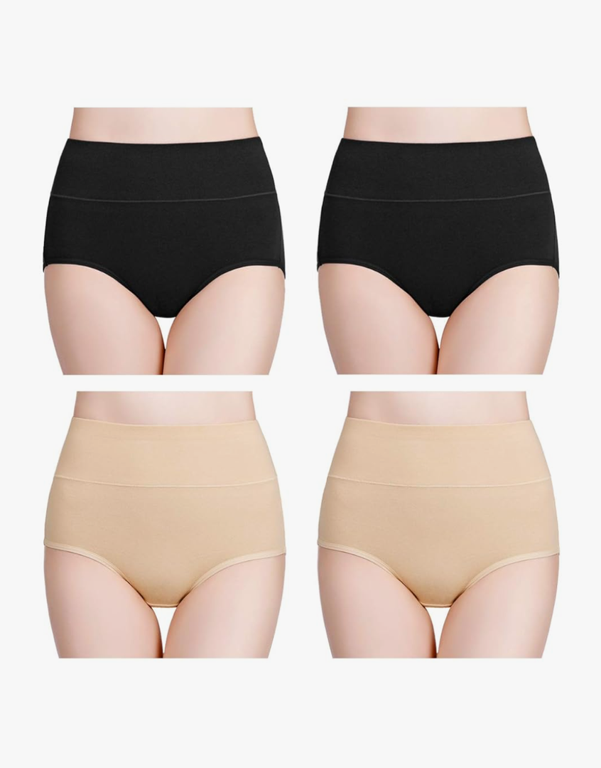 wirarpa Women's Cotton Postpartum Underwear High Waisted Ladies Panties Full Coverage Briefs 4 Pack Assorted Size medium
