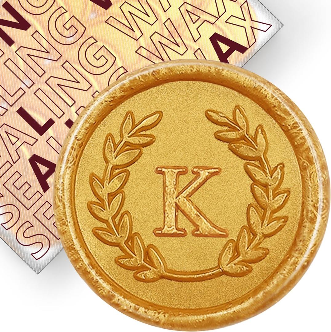 50Pcs Gold Letter K Adhesive Wax Seal Stickers, Hand-Made, No Need Seal Stamp, Tear and Use Wax Stickers for Wedding Invitations, Envelopes, Christmas Gift