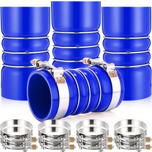 4 Pack 3"x 6" Silicone Charge Air Cooler Hump Hose with T-bolt Spring Loaded Clamps Semi Truck Hose Set Heavy Duty Turbo, Air Intake and Intercooler Kit(Blue,3"x 6")