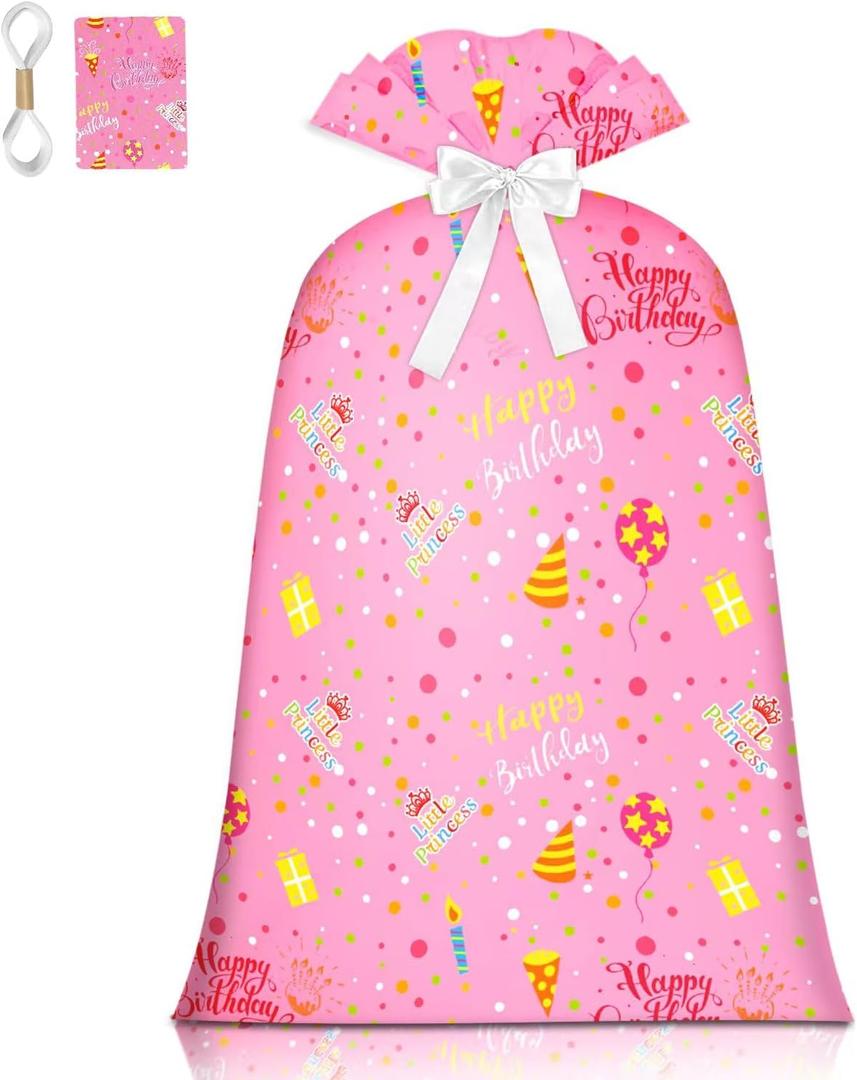 BWLOIES Extra Large Gift Bag Girl Birthday Jumbo Gift Bag, Bday Pink Giant Plastic Oversized Gift Bag Huge Gift Wrap Bag Birthday Bag Wrapping Bag for Large Gift(48inch 1Pack)