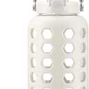 MUKOKO 84 oz Glass Water Bottles,2.5 Liter Gallon Drinking Bottle with Handle,Large Glass Water Jug with Silicone Sleeve for Gym Sports,Time Marker,Wide Mouth,White