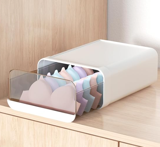 Miaocona Underwear Organizer Drawer, 1 Cell Plastic Sock Underwear Storage Drawer, Stackable Closet Organizers and Storage Box for Bras, Socks, Scarves, Ties, Belt (Queen SizeWhite, 1 Pcs)