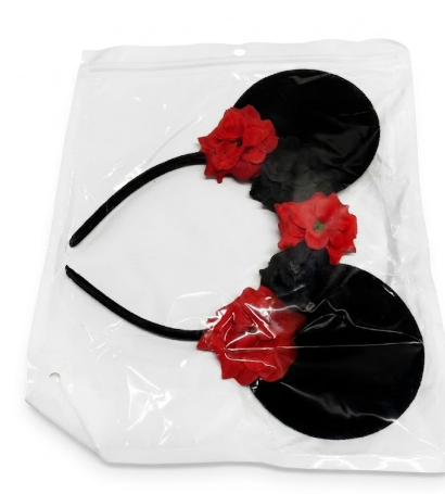 A Miaow Halloween Mouse Ears Headband Pumpkin Ghost Skull Poison Apple Hair Hoop Sparkly Bow Headpiece Costume for Women (Red Black Flower)