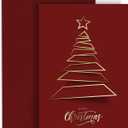 easykart labels 20 Christmas Greeting Cards with Gold Foiling Xmas Tree, 6.75 x 4.5 Size, Dark Red Self Paper with Red Envelope with Seal Stickers For Friends, Family and loved Ones