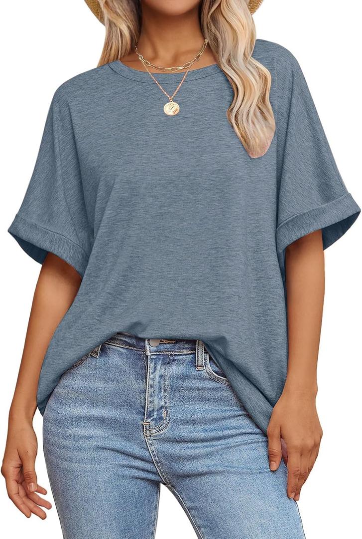 GKBK Women Oversized T Shirts Crew Neck Short Sleeve Tops Summer Dressy Casual Loose Fit Tee 2026 Trendy Fashion Clothes, S
