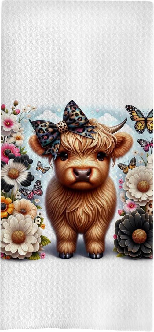 Coquette Bow Waffle Decorative Dish Towels - Highland Cow Gifts, Farmhouse Decorative Hand Towels, 16x24 Inch