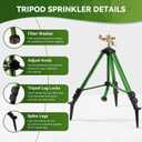 Tripod Sprinklers for Yard,Nalupatio Impact Sprinkler on Tripod Base,Heavy Duty Brass Sprinklers,360 Degree Large Area Irrigation,3/4 Inch Connector Sprinkler with Legs Flip Locks for Lawn/Yard,1 Pack