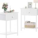 White Nightstands Set of 2, Small Night Stand Set 2 with Drawer and Shelf Storage for Bedroom, Dorm, Modern
