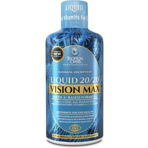 Liquid 20/20 Vision - Eye Vitamin Formula w/20mg Lutein, 4mg Zeaxanthin, 4mg Astaxanthin for Vision Support –Max Absorption- Great Taste & No Pills to Swallow– 32 Serv, 32 Oz