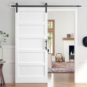36x84 Inch White Sliding Barn Door Slab with 6.6ft Hardware Kit Included, 5-Panel, MDF Wood Panel Covered with Water-Proof Scratch-Proof PVC Surface, Simple DIY Assembly