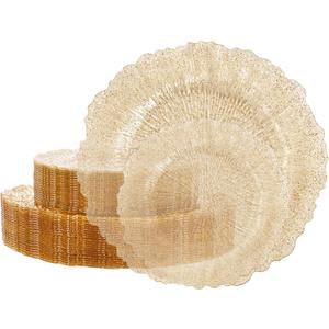 U-QE 60PCS Gold Plates for Party - Gold Plastic Plate Disposable&Reusable - Gold Glitter Heavy Duty Plastic Plates for Party&Wedding Including 30 Dinner 10" & 30 Dessert Plate 7"