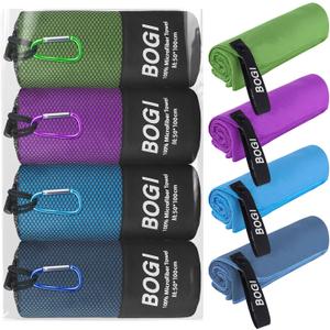 BOGI 4 Pack Microfiber Travel Sports Towel-Quick Dry Towel, Soft Lightweight Microfiber Camping Towel Absorbent Compact Travel Towel for Camping Gym Beach Bath Yoga Swimming Backpacking-4 pcs Medium (4 Pack-nblue+blue+agreen+purple)