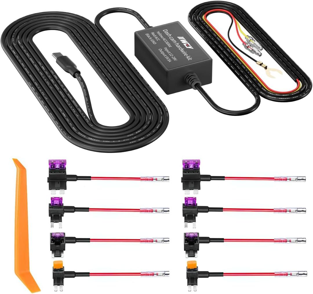 Dash Cam Hard Wire Kit for IIWEY N5/N5 PRO/N7/C3 PRO/C4 PRO/Q7 Model, 4 Meter Dashboard Camera Car Charger Cable Kit, 12V- 24V to 5V,3A Power Adapter with LP/Mini/ATO/Micro2 Fuse for Dash Cam