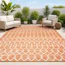 JONATHAN Y SMB108P-9 Ourika Moroccan Geometric Textured Weave Indoor Outdoor Area Rug, Bohemian Rustic Scandinavian Easy Cleaning, Bedroom, Kitchen, Backyard, Patio, Non Shedding, 9 X 12, Orange/ Cream
