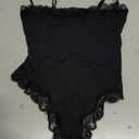 Navneet Women Sexy Lace Bodysuit Lace Trim High Cut Thong Spaghetti Strap Cami Bodysuit Going Out Tank Tops Body Suit (Medium)