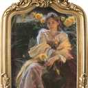 eletecpro 5x7 Vintage Picture Frame with Real Glass Cover, Antique Ornate Gold Arch Photo Frame 5 x 7 for Tabletop or Wall Hanging, Vintage Gold