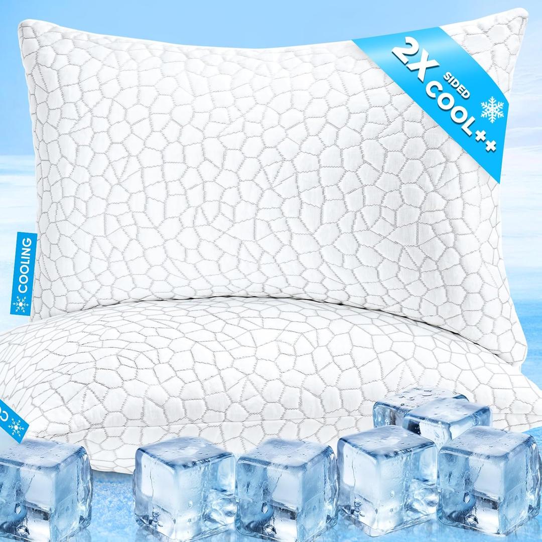 Cooling Pillows Queen Size Set of 2 Shredded Memory Foam Pillows for Side Back Stomach Sleepers, Two-Sided Cool Adjustable Firm or Soft Bed Pillow Luxury Gel Neck Pillow for Neck Shoulder Pain Relie (Original White (Icy))