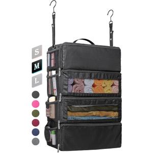 Suitcase Organizer, Travel Luggage Organizer Hanging Shelves Packing Cube Closet/Collapsible Portable Travel Organizer for Carry-on (Medium, Black-M-4 Tier)