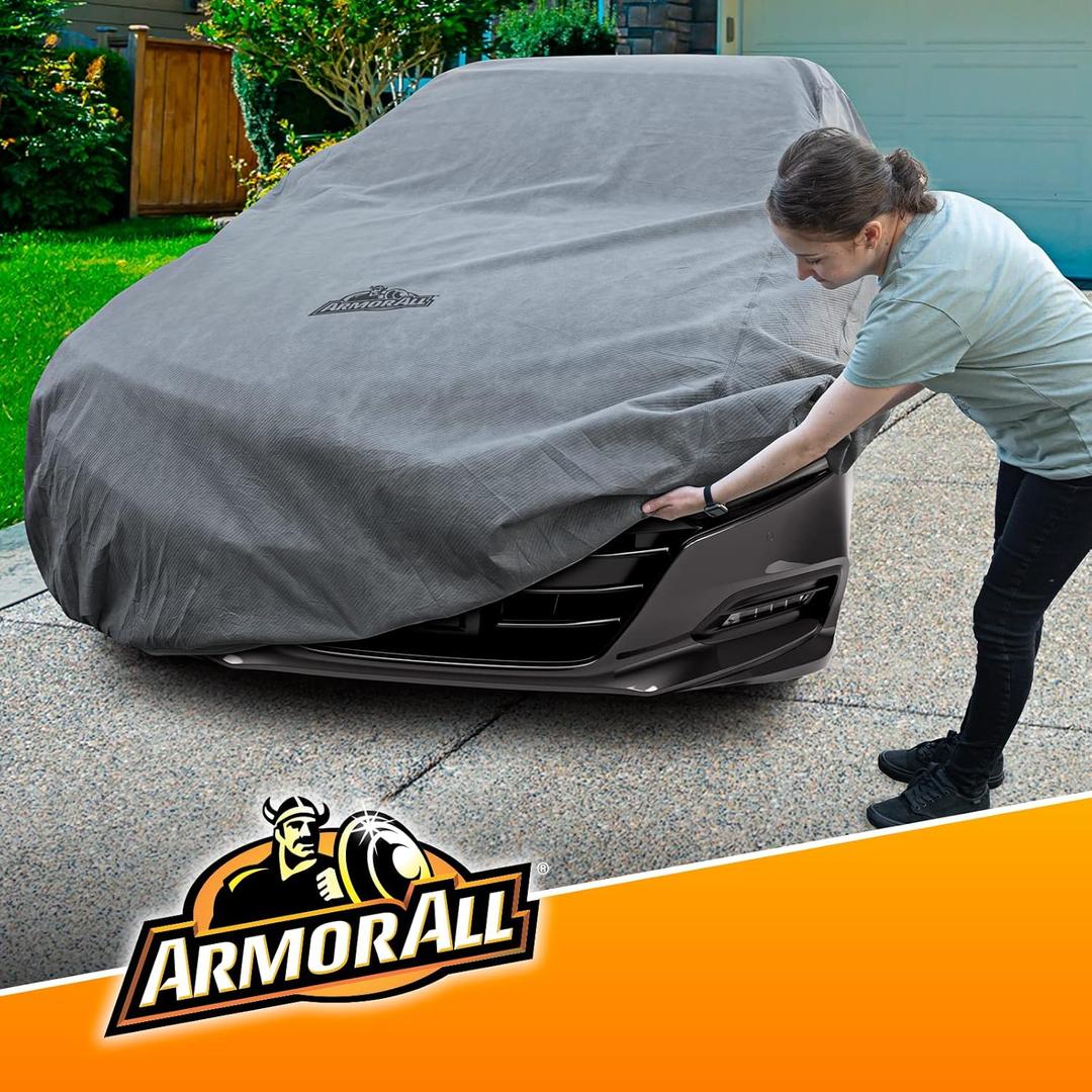Armor All Heavy Duty Premium All-Weather Car Cover by Season Guard; Max Protection from Sun Rain Wind & Snow for Cars or Sedans from 158" to 175" Total Length; Indoor & Outdoor Use, Grey (1270115SG) (SDN2 Fits Sedan Length up to 175")