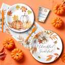 Thanksgiving Decorations Party Tableware, Fall Leaves Pumpkin Theme Thanksgiving Plates and Napkins Party Supplies Table Decorations, Paper Plate, Cup, Napkin, Disposable Cutlery, Serves 24